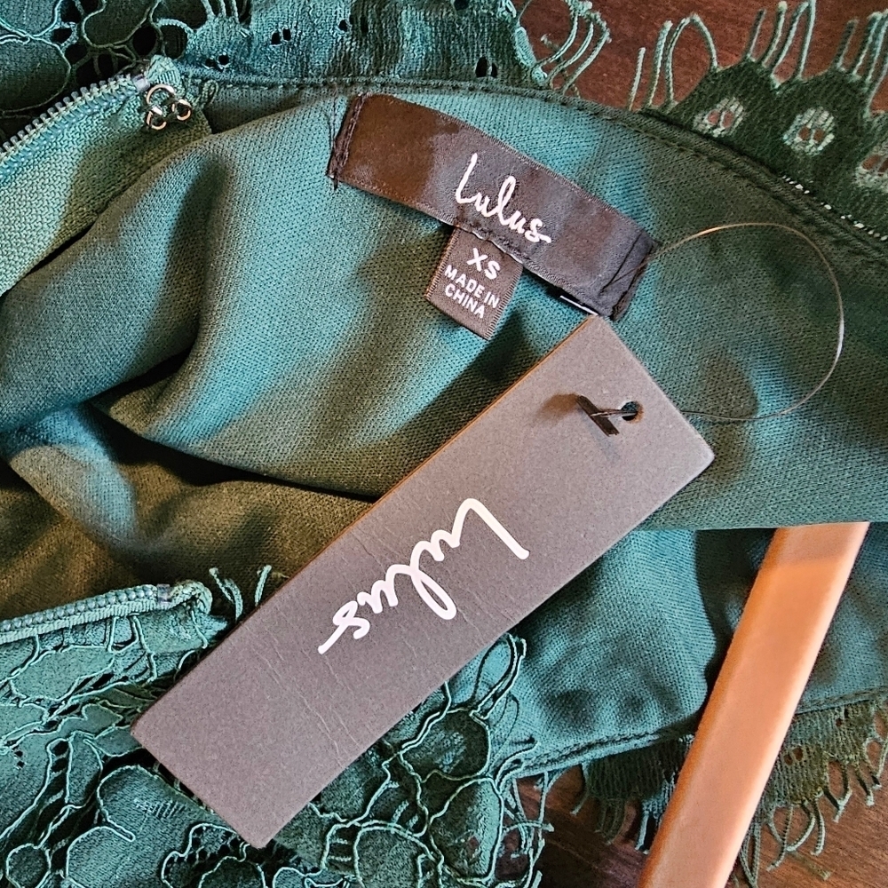 Lulus Women's Love Swept Emerald Green Lace Midi Skater Dress With Pockets, XS - Picture 10 of 10